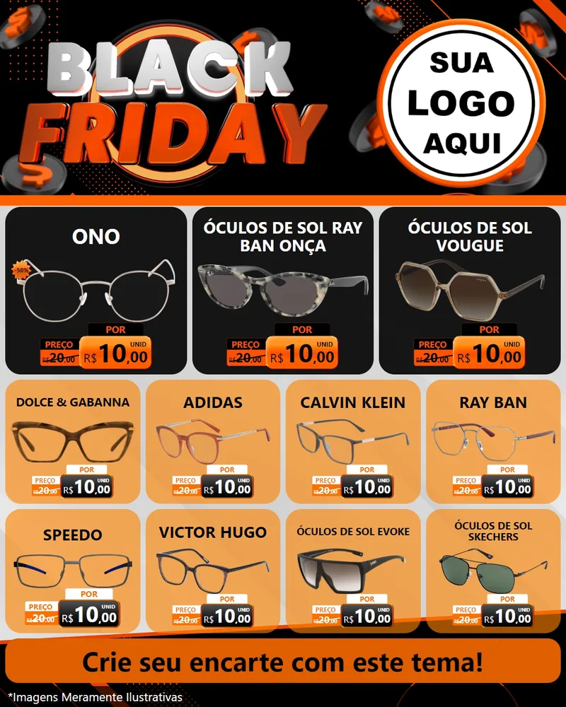 Modelo de Rede Social para Feed Instagram com o tema Black Friday para Óticas