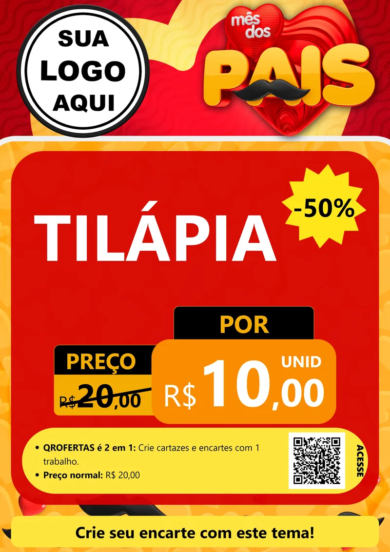 Modelo de Cartaz para Cartaz A4 Vertical com o tema Mês Dos Pais para Peixaria