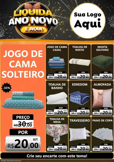 Modelo de Encarte para Encarte A4 Vertical com o tema Liquida Ano Novo É Aqui! para Cama, Mesa e Banho