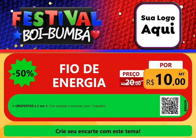 Modelo de Cartaz para Cartaz A4 Horizontal com o tema Festival Boi-Bumbá para Materiais Elétricos