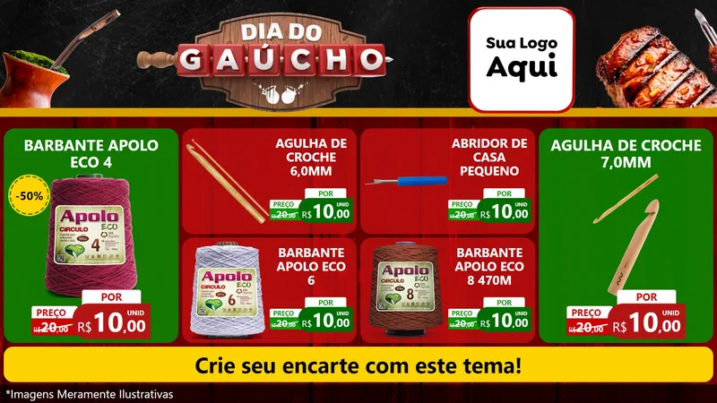 Modelo de TV para TV Horizontal com o tema Dia do Gaúcho para Armarinho e Aviamentos