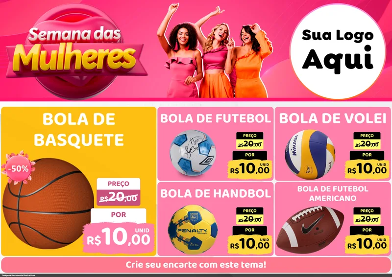 Modelo de Encarte para Encarte A4 Horizontal com o tema Semana das Mulheres para Artigos Esportivos