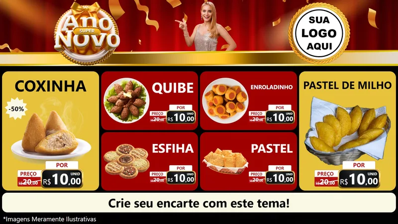 Modelo de TV para TV Horizontal com o tema Super Ano Novo para Salgadaria