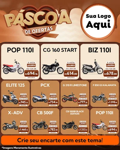 Modelo de Rede Social para Feed Instagram com o tema Páscoa de Ofertas para Concessionaria de Motos
