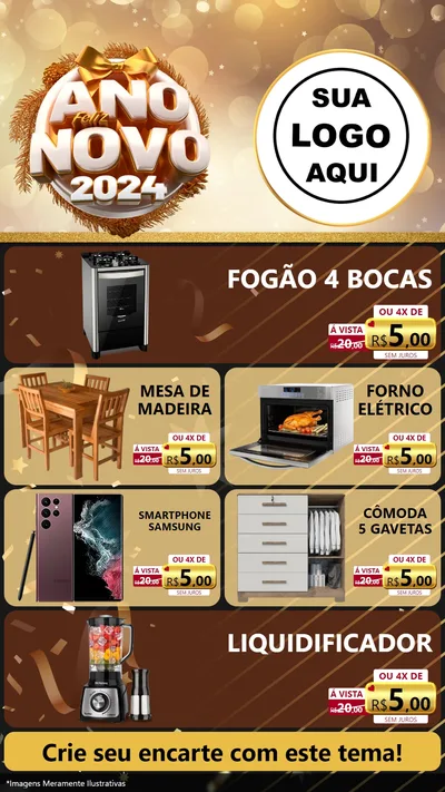 Modelo de TV para TV Vertical com o tema Feliz Ano Novo 2027 para Móveis e Eletro