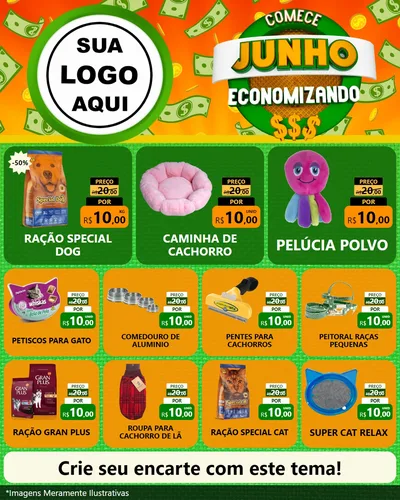 Modelo de Rede Social para Feed Instagram com o tema Comece Junho Economizando para Pet Shop