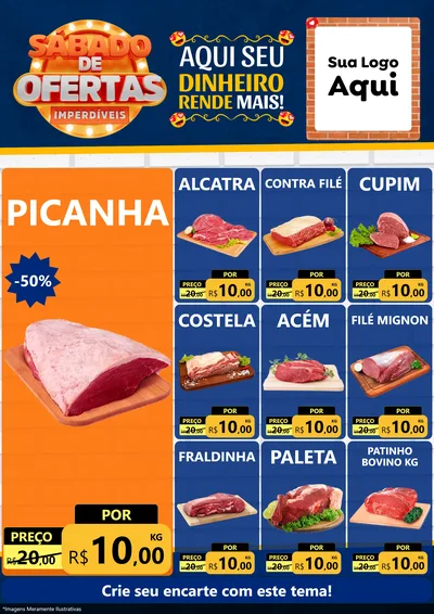Modelo de Encarte para Encarte A4 Vertical com o tema Sábado de Ofertas Imperdíveis para Açougue