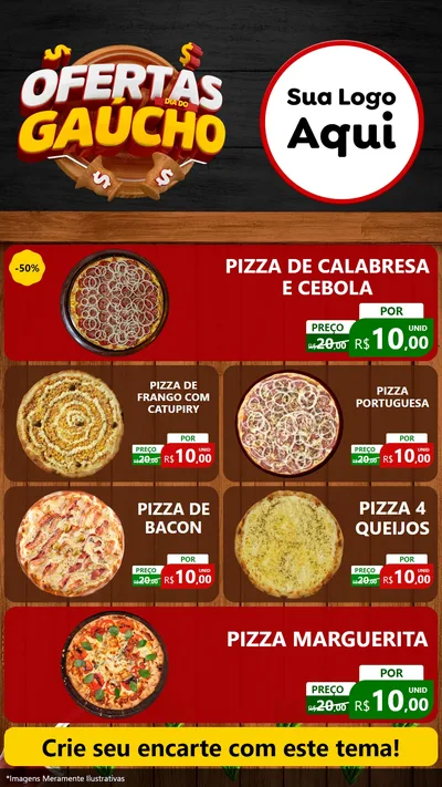 Modelo de TV para TV Vertical com o tema Ofertas Dia do Gaúcho para Pizzaria