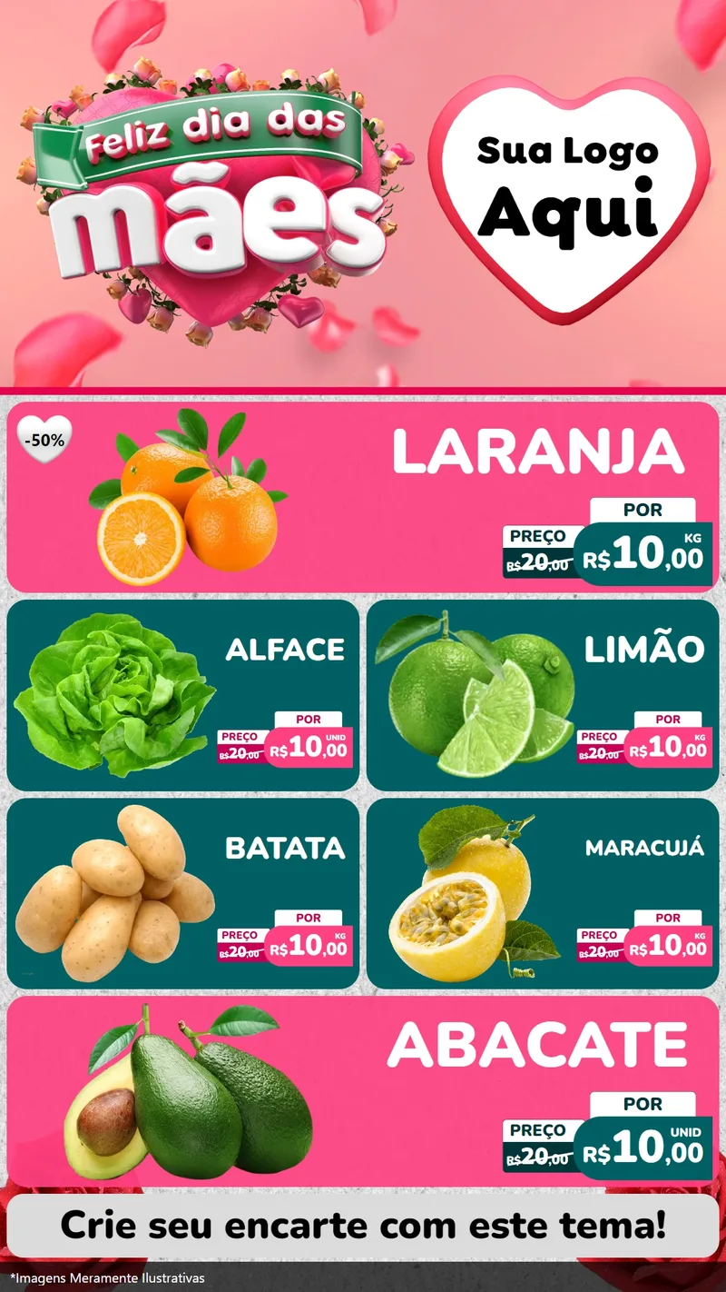 Modelo de TV para TV Vertical com o tema Feliz Dia das Mães para Hortifrúti