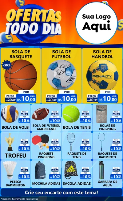 Modelo de Encarte para Encarte Grande com o tema Ofertas Todo Dia para Artigos Esportivos