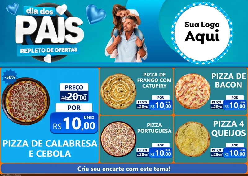 Modelo de Encarte para Encarte A4 Horizontal com o tema Dia Dos Pais Repleto de Ofertas para Pizzaria