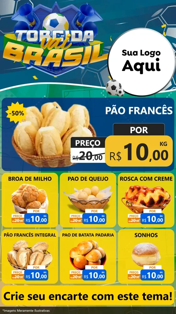 Modelo de Rede Social para Stories com o tema Torcida Vai Brasil - Copa para Padaria