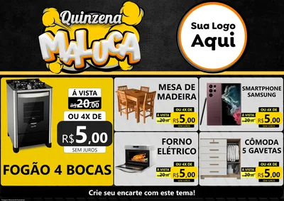 Modelo de Encarte para Encarte A4 Horizontal com o tema Quinzena Maluca para Móveis e Eletro