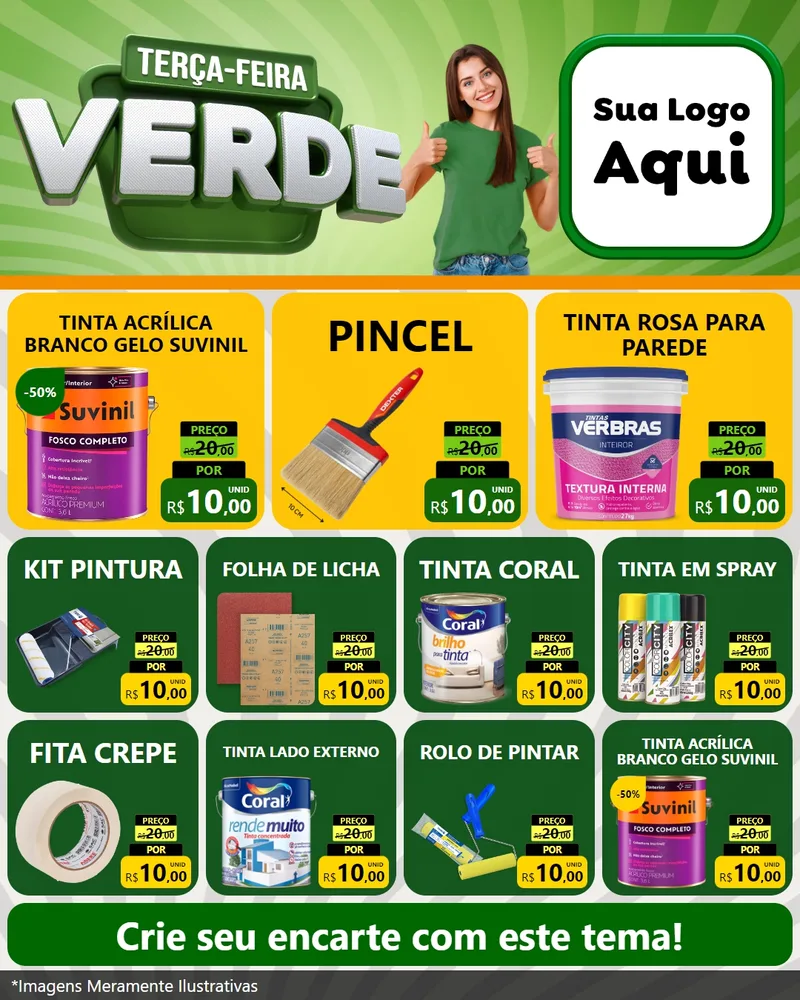 Modelo de Rede Social para Feed Instagram com o tema Terça - Feira Verde para Tintas e Ferramentas