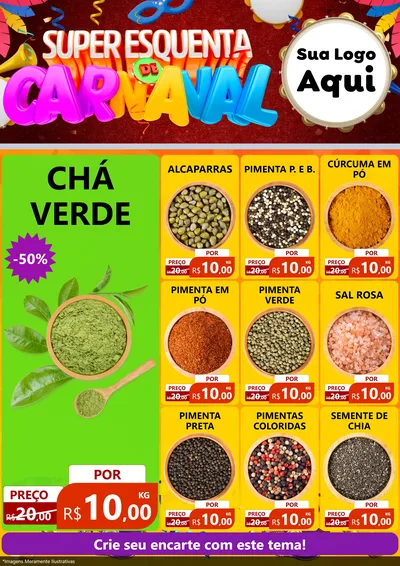 Modelo de Encarte para Encarte A4 Vertical com o tema Super Esquenta de Carnaval para Produtos Naturais