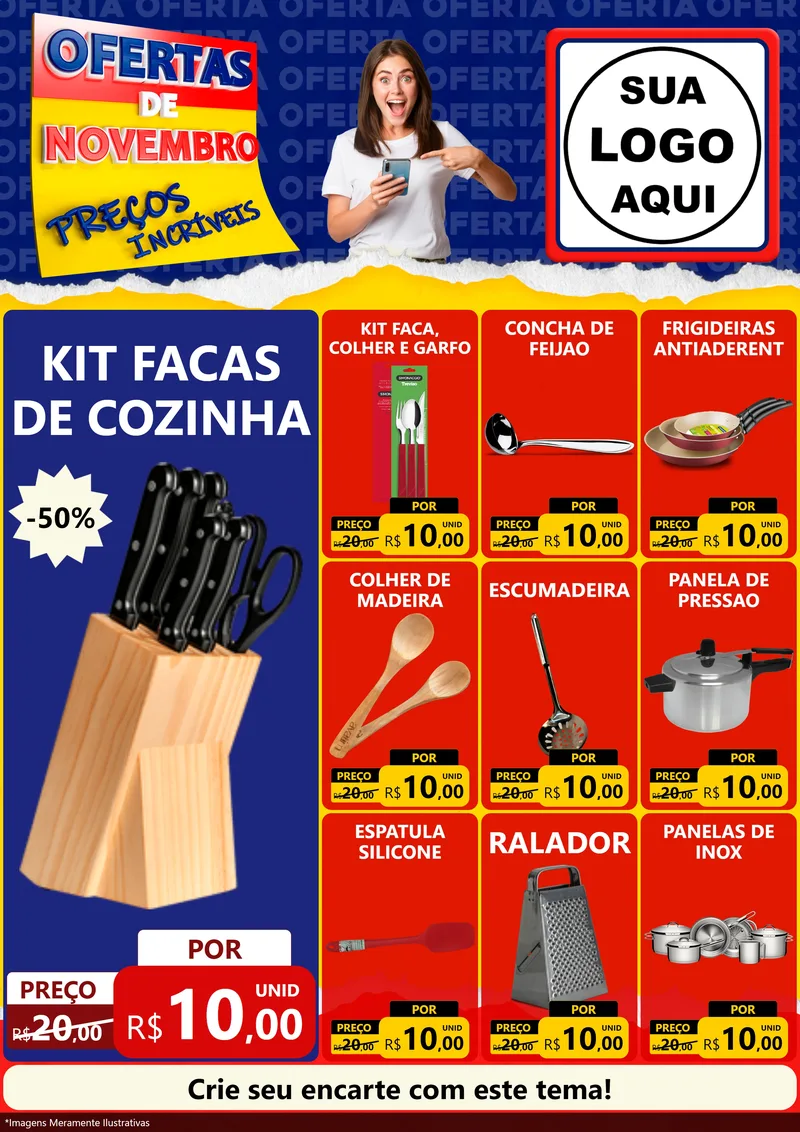 Modelo de Encarte para Encarte A4 Vertical com o tema Ofertas de Novembro - Preços Incríveis para Utilidades Domésticas