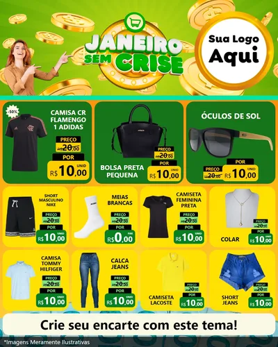Modelo de Rede Social para Feed Instagram com o tema Janeiro Sem Crise para Roupas e acessórios