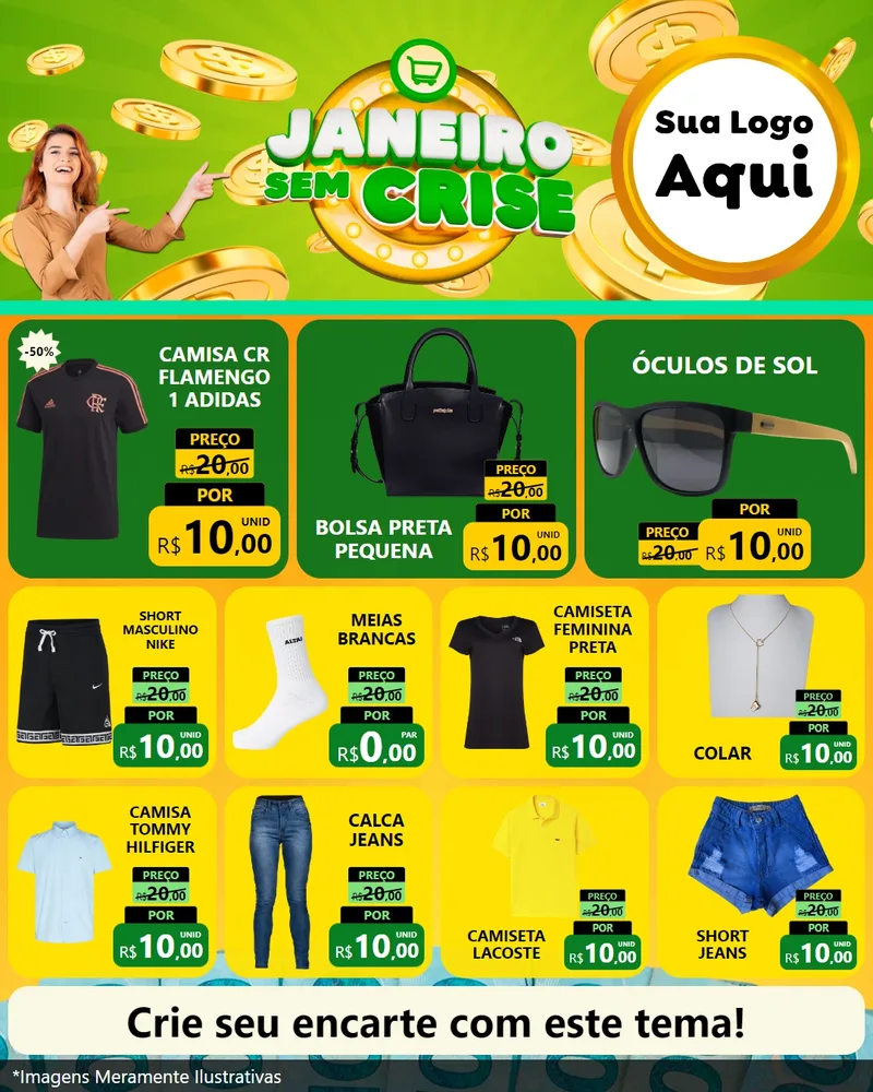 Modelo de Rede Social para Feed Instagram com o tema Janeiro Sem Crise para Roupas e acessórios