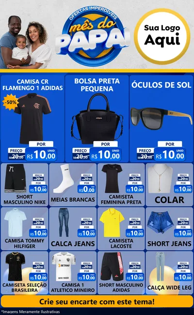 Modelo de Encarte para Encarte Grande com o tema Ofertas Imperdíveis Mês Do Papai para Roupas e acessórios