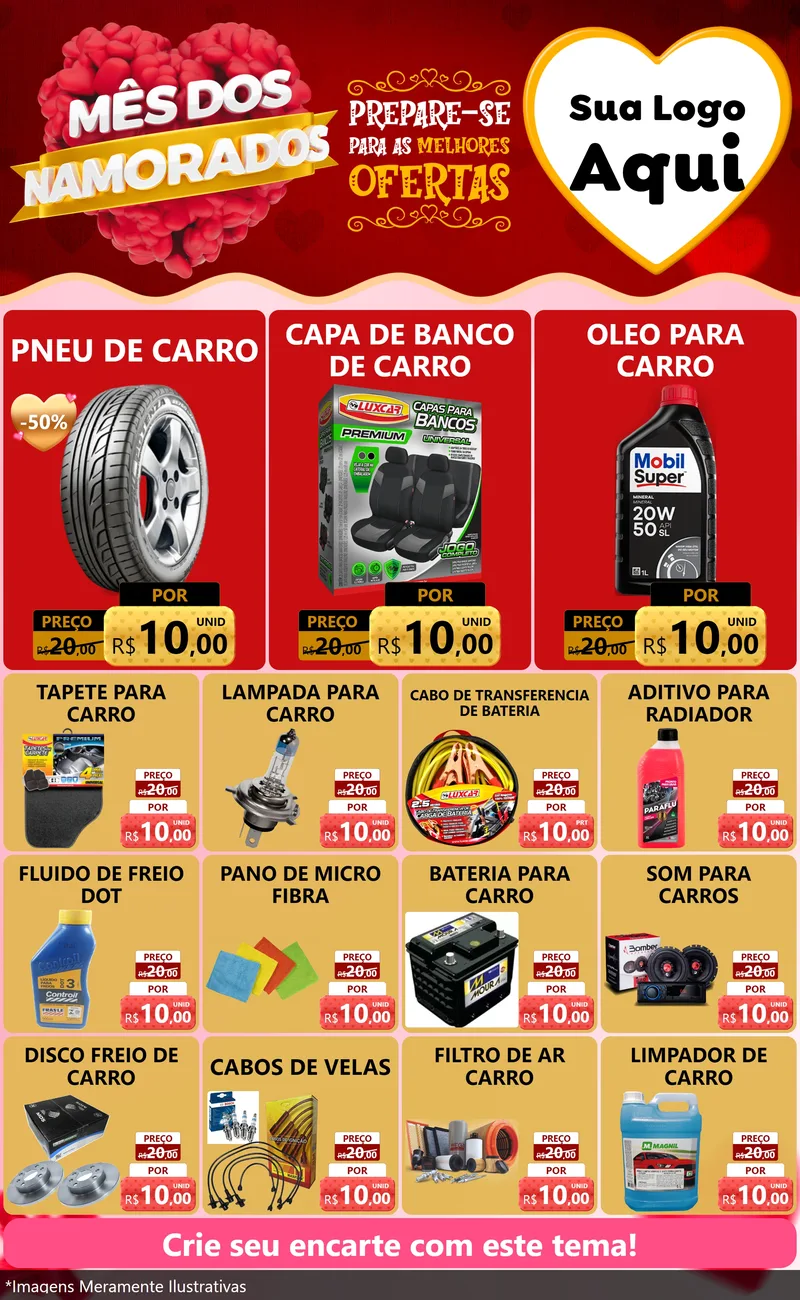 Modelo de Encarte para Encarte Grande com o tema Mês dos Namorados para Auto peças