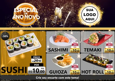 Modelo de Encarte para Encarte A4 Horizontal com o tema Especial de Ano Novo para Comida japonesa