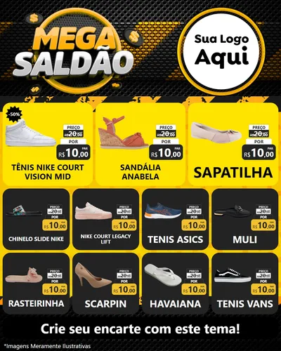 Modelo de Rede Social para Feed Instagram com o tema Mega Saldão para Calçados