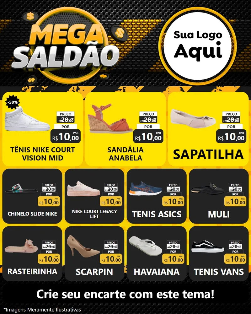 Modelo de Rede Social para Feed Instagram com o tema Mega Saldão para Calçados