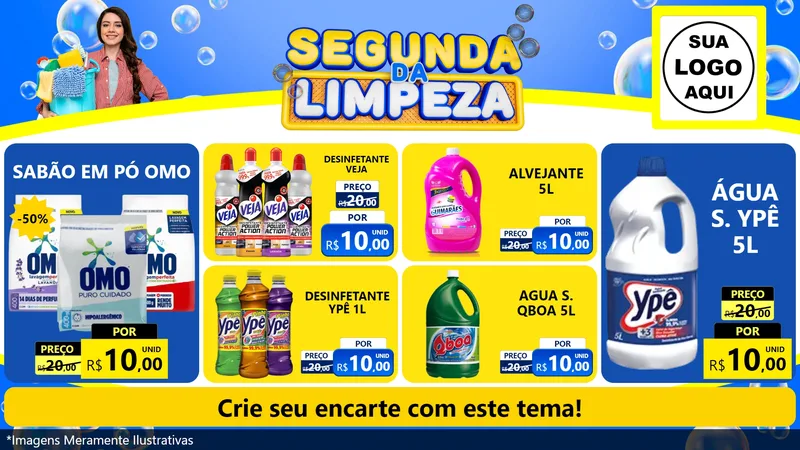 Modelo de TV para TV Horizontal com o tema Segunda da Limpeza para Produtos de Limpeza