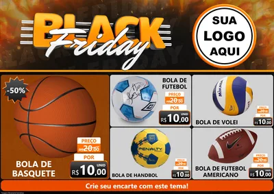 Modelo de Encarte para Encarte A4 Horizontal com o tema Black Friday para Artigos Esportivos