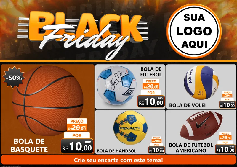 Modelo de Encarte para Encarte A4 Horizontal com o tema Black Friday para Artigos Esportivos