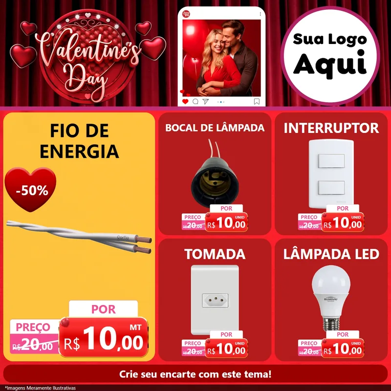 Modelo de Rede Social para Feed Facebook com o tema Valentine's Day para Materiais Elétricos