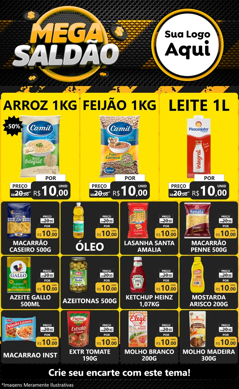 Modelo de Encarte para Encarte Grande com o tema Mega Saldão para Supermercado