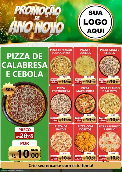Modelo de Encarte para Encarte A4 Vertical com o tema Promoção de Ano Novo para Pizzaria