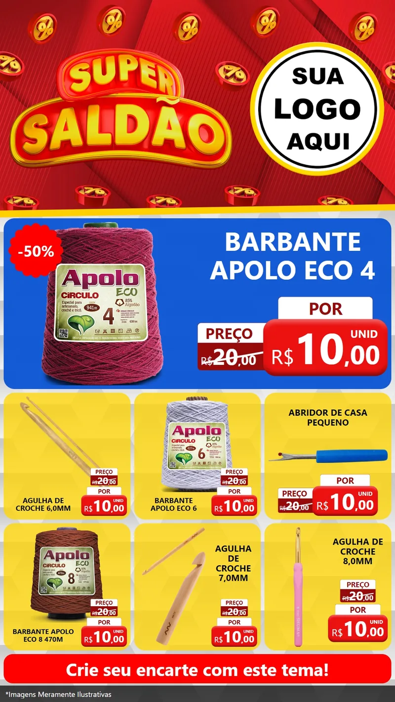 Modelo de Rede Social para Stories com o tema Super Saldão para Armarinho e Aviamentos