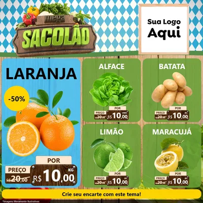 Modelo de Rede Social para Feed Facebook com o tema Mega Sacolão para Hortifrúti
