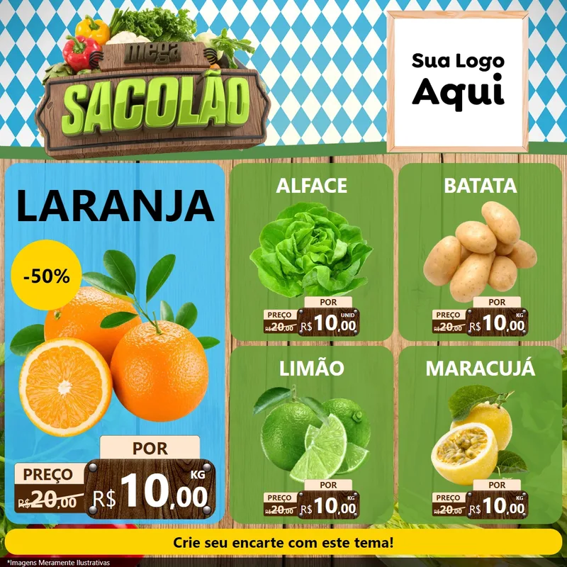Modelo de Rede Social para Feed Facebook com o tema Mega Sacolão para Hortifrúti