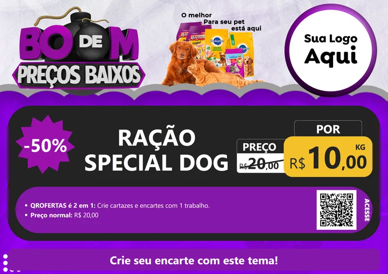 Modelo de Cartaz para Cartaz A4 Horizontal com o tema Boom de Preços Baixos para Pet Shop
