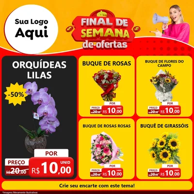 Modelo de Rede Social para Feed Facebook com o tema Final de Semana de Ofertas para Floricultura e jardim