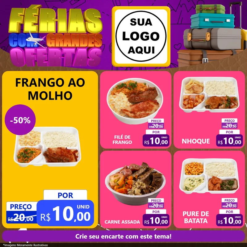 Modelo de Rede Social para Feed Facebook com o tema Férias com Grandes Ofertas para Restaurante