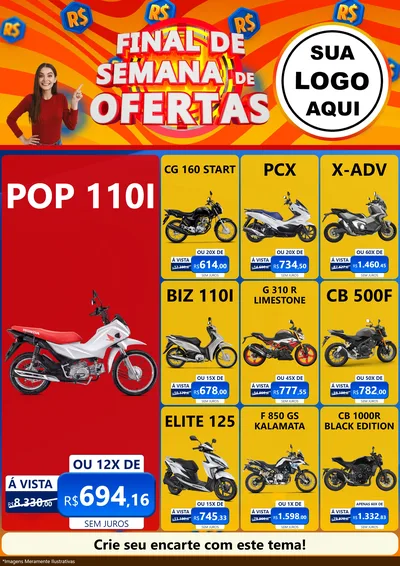 Modelo de Encarte para Encarte A4 Vertical com o tema Final de Semana de Ofertas para Concessionaria de Motos