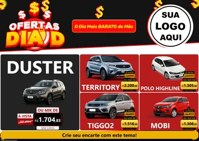 Modelo de Encarte para Encarte A4 Horizontal com o tema Ofertas Dia D para Concessionaria de Carros