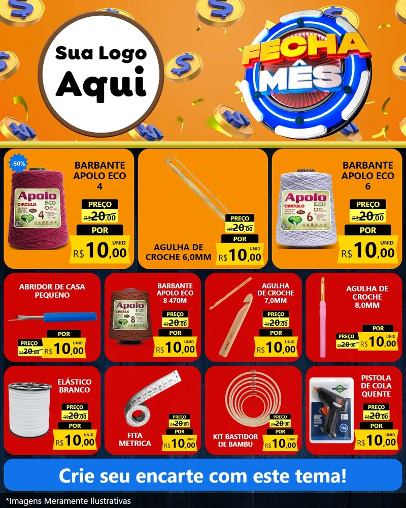 Modelo de Rede Social para Feed Instagram com o tema Fecha Mês para Armarinho e Aviamentos