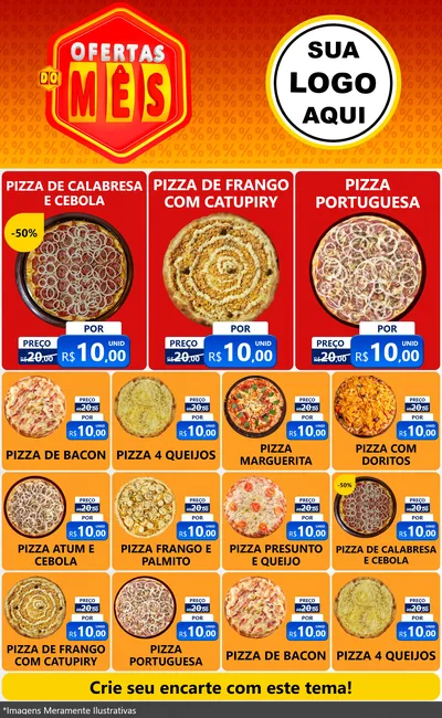 Modelo de Encarte para Encarte Grande com o tema Ofertas do Mês para Pizzaria
