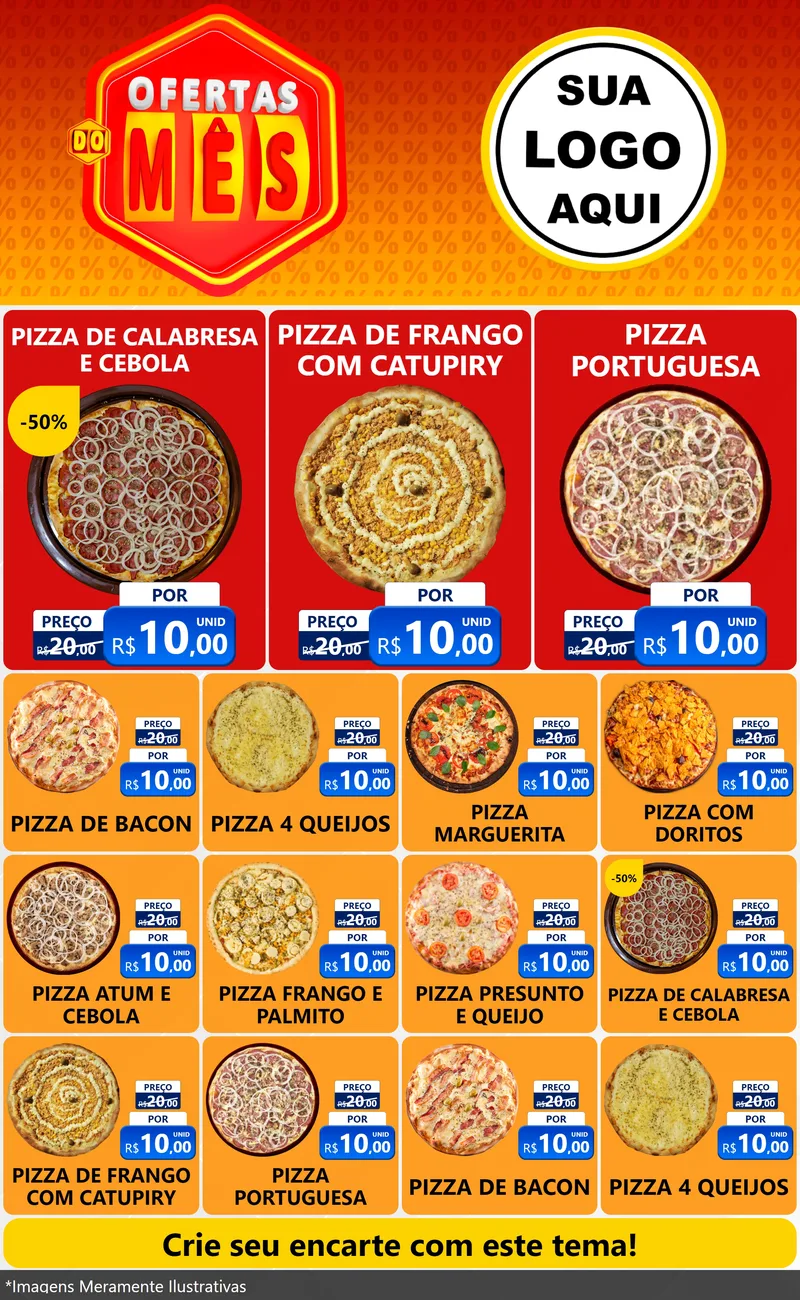 Modelo de Encarte para Encarte Grande com o tema Ofertas do Mês para Pizzaria