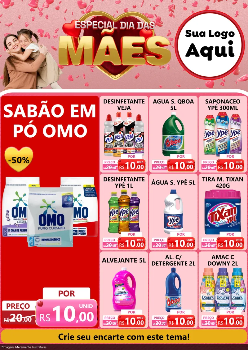 Modelo de Encarte para Encarte A4 Vertical com o tema Especial Dia Das Mães para Produtos de Limpeza