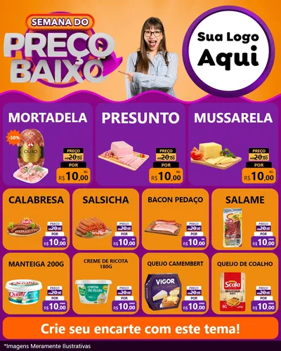 Modelo de Rede Social para Feed Instagram com o tema Semana do Preço Baixo para Frios e Laticínios
