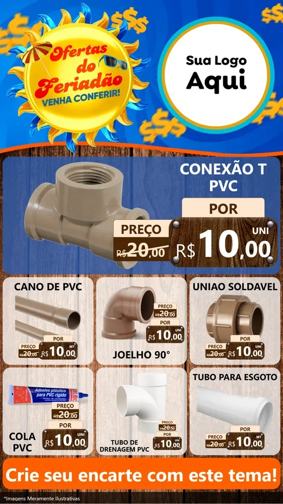 Modelo de Rede Social para Stories com o tema Ofertas do Feriadão para Tubos e conexões