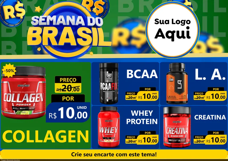 Modelo de Encarte para Encarte A4 Horizontal com o tema Semana Do Brasil para Suplementos alimentares