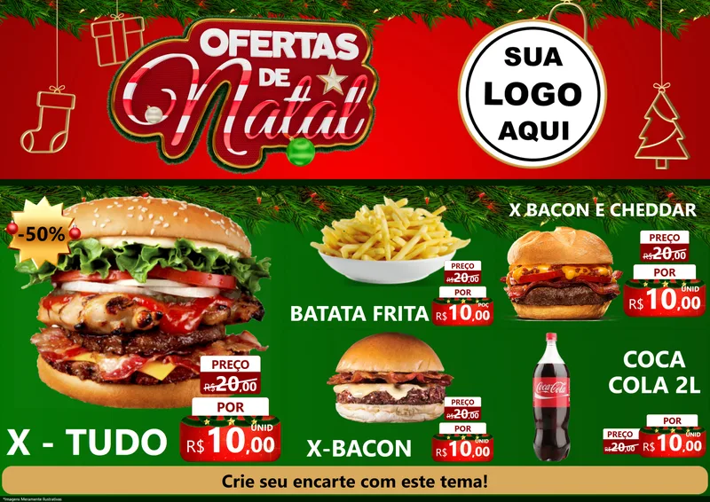 Modelo de Encarte para Encarte A4 Horizontal com o tema Ofertas de Natal para Hamburgueria