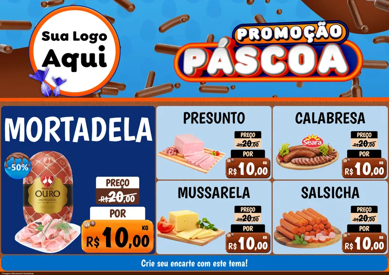Modelo de Encarte para Encarte A4 Horizontal com o tema Promoção Páscoa para Frios e Laticínios